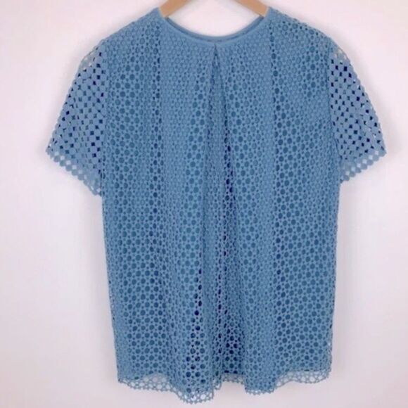Tory Burch Blue Crescent Guipure Lace Short Sleeve Top - Picture 5 of 12